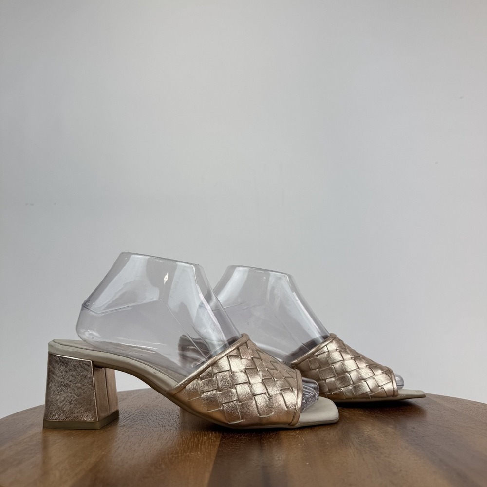Womens Paul Green Tisha Rose Gold Heeled Leather Slides Sandals Size 8 M GUC